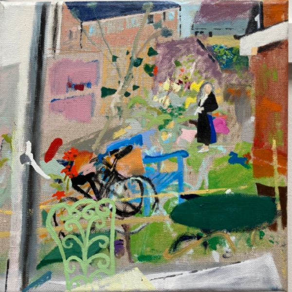 People in the Garden with Bikes